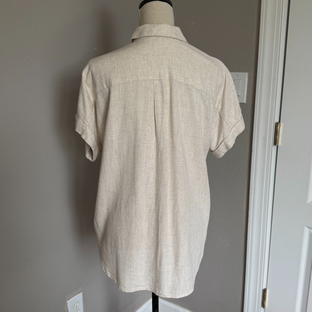 Soft Surroundings Shirt Women XS Oatmeal Linen Coastal Gran Lagenlook Cottage - Picture 4 of 10